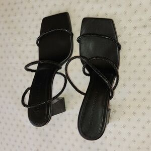 Dear Francis Rohe, black leather  heeled braided strap sandals sz 38
